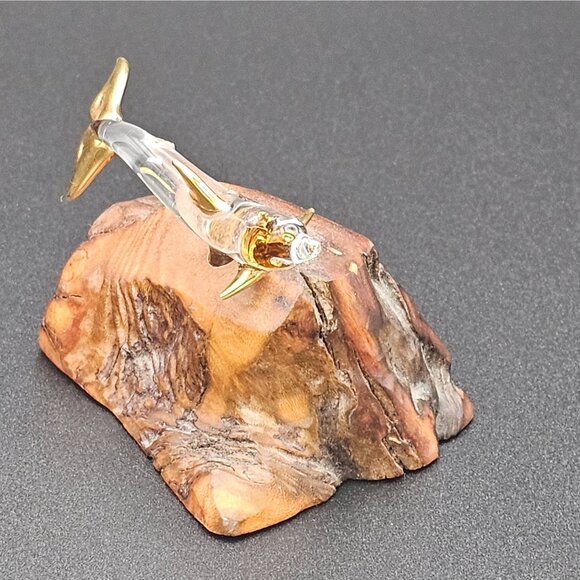 Raw Natural Wood Clear Glass Dolphin Figurine GoldTone Tip Finish 1.5" VTG Décor - Picture 8 of 16